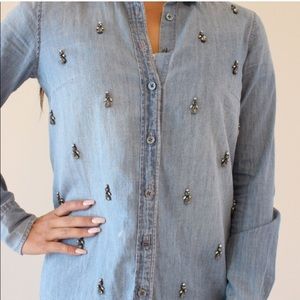 J Crew embellished denim button down